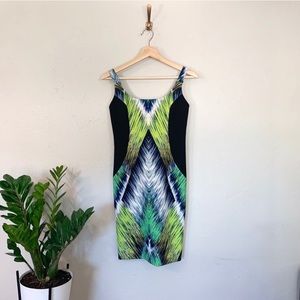 MILLY Bright Neon Green Abstract Mini Dress